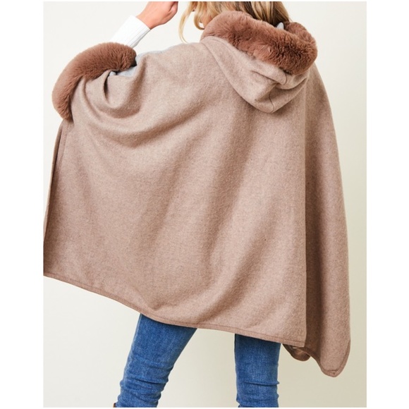 035 Cozy Vegan Fur Color Block Hoodie Jacket Coat - Picture 5 of 6